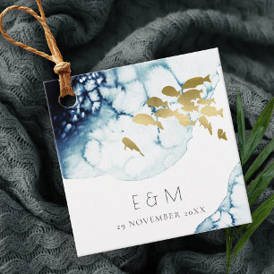 ELEGANT GOLD NAVY UNDERWATER FISH MONOGRAM WEDDING FAVOUR TAGS