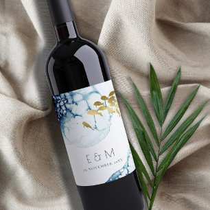 ELEGANT GOLD NAVY UNDERWATER FISH MONOGRAM WEDDING WINE LABEL