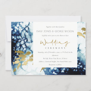 ELEGANT GOLD NAVY UNDERWATER FISH WEDDING INVITE