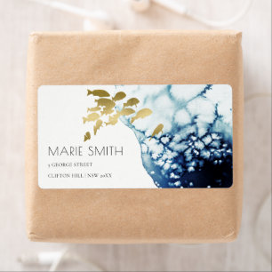 ELEGANT GOLD NAVY UNDERWATER SEA FISH ADDRESS