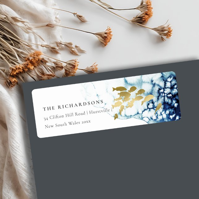 ELEGANT GOLD NAVY UNDERWATER SEA FISH ADDRESS LABE (Creator Uploaded)