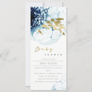 ELEGANT GOLD NAVY UNDERWATER SEA FISH BABY SHOWER INVITATION