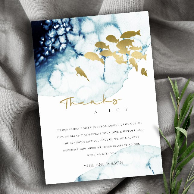 ELEGANT GOLD NAVY UNDERWATER SEA FISH WEDDING THANK YOU CARD (Creator Uploaded)