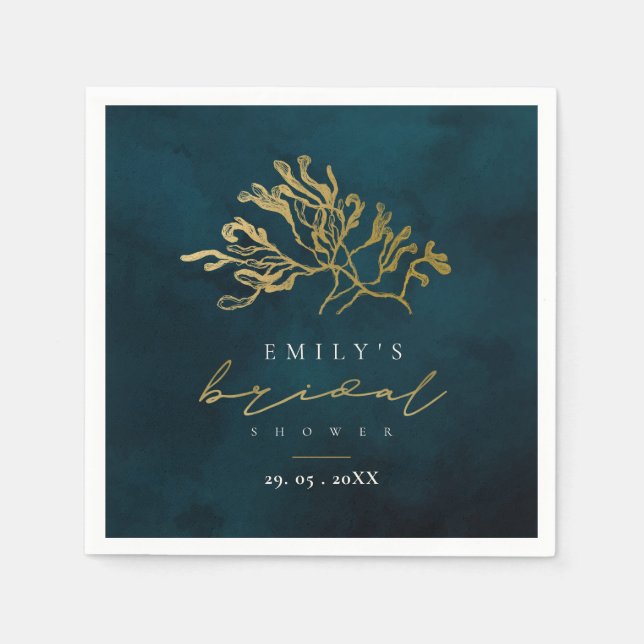 ELEGANT GOLD NAVY UNDERWATER SEAWEED BRIDAL SHOWER NAPKIN (Front)