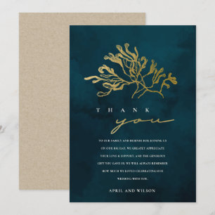 ELEGANT GOLD NAVY UNDERWATER SEAWEED WEDDING  THANK YOU CARD