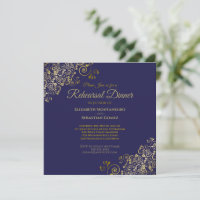 Elegant Gold Navy Wedding Rehearsal Dinner Square
