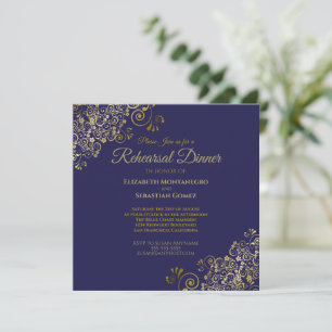 Elegant Gold Navy Wedding Rehearsal Dinner Square Invitation