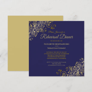 Elegant Gold Navy Wedding Rehearsal Dinner Square Invitation
