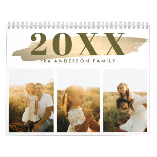 Elegant Gold Neutral Family Photos  Calendar