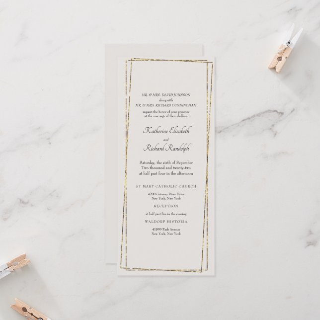 Elegant Gold Neutral Geometric Frame Long Wedding (Front/Back In Situ)
