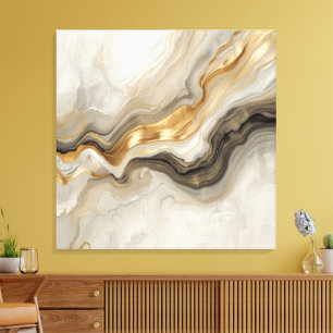 Elegant Gold & Neutral Marble Abstract Art Canvas Print