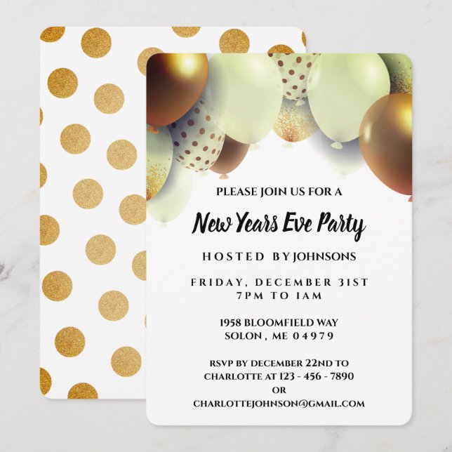 Elegant Gold New Years Eve Party Invitation (Front/Back)