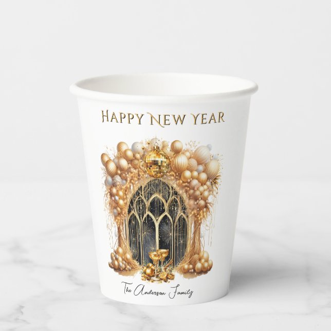 Elegant & Gold New Years Eve Party Paper Cups (Front)