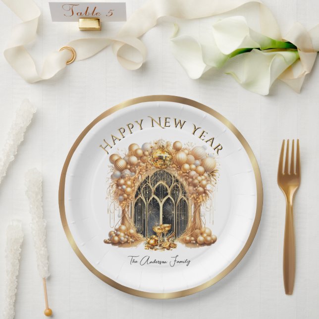 Elegant & Gold New Years Eve Party  Paper Plate (Wedding)