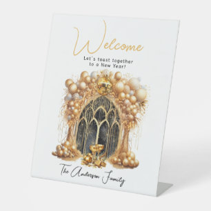 Elegant & Gold New Years Eve Party Welcome Pedestal Sign