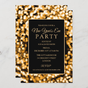 Elegant Gold New Year's Eve String Lights Invitation