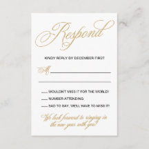 Elegant Gold New Years Eve Wedding Invitation RSVP
