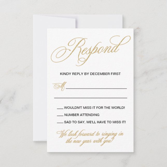 Elegant Gold New Years Eve Wedding Invitation RSVP (Front)