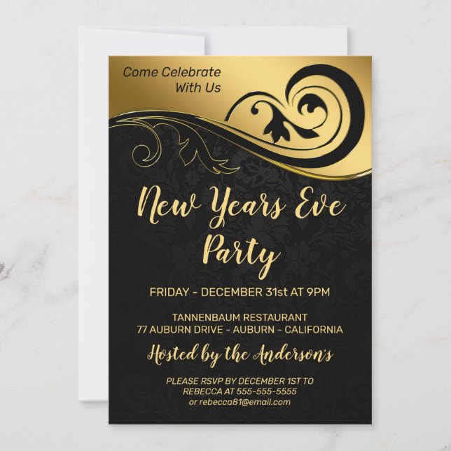 Elegant Gold New Years Invitation (Front)