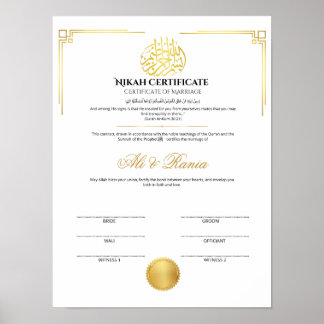 Elegant Gold Nikah Certificate with Seal Poster