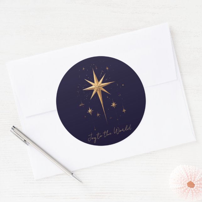Elegant Gold North Star on Deep Blue Background Classic Round Sticker (Envelope)