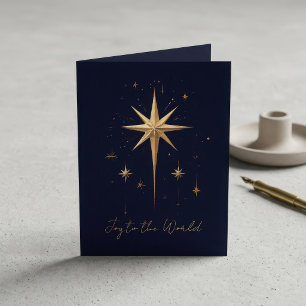 Elegant Gold North Star on Deep Blue Background Holiday Card