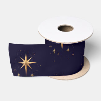 Elegant Gold North Star on Deep Blue Background Satin Ribbon