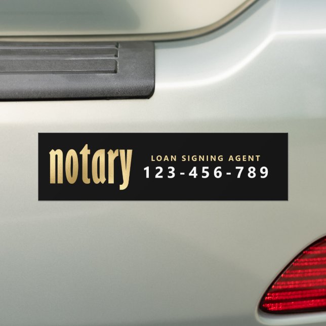 Elegant Gold Notary Loan Agent  Bumper Sticker (On Car)