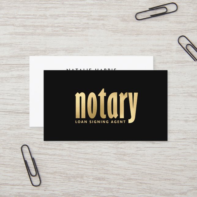 Elegant Gold Notary Loan Agent Business Card (Front/Back In Situ)
