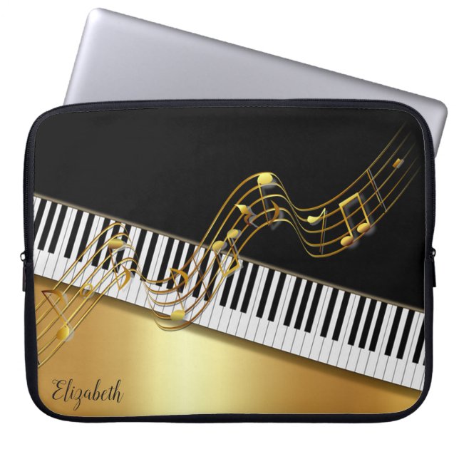 Elegant Gold Notes,Piano Keys -Personalised Laptop Sleeve (Front)