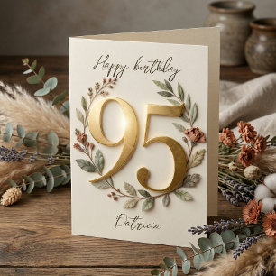 Elegant Gold Number Botanical Wreath 95th Birthday Card