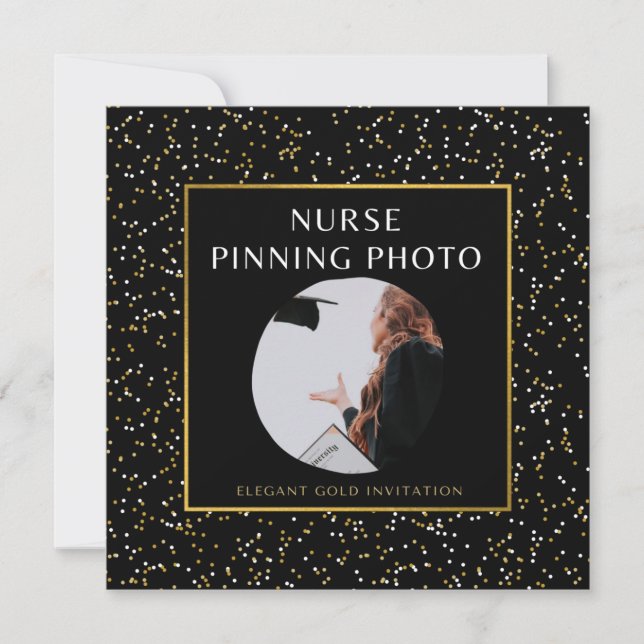 Elegant Gold Nurse Pinning Ceremory Photo Invitation (Front)