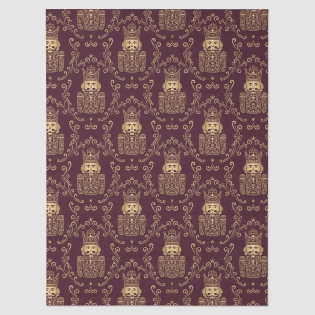 Elegant Gold Nutcracker Christmas Damask Tissue Paper (Front)