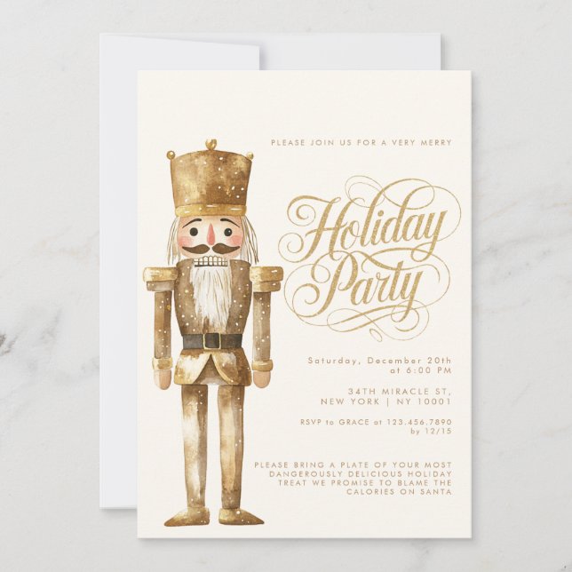 Elegant Gold Nutcracker Christmas Holiday Party Invitation (Front)