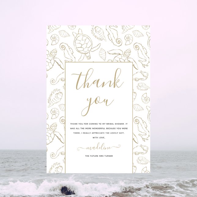 Elegant Gold Ocean Bridal Shower Thank You Card (Creator Uploaded)