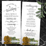 Elegant Gold Ochre Goldenrod Rose Romantic Wedding Programme<br><div class="desc">This beautiful wedding program features an elegant design with a single long stemmed gold ochre, goldenrod, or mustard yellow coloured rose lying on its side reflecting in water. The titles are written in fancy script calligraphy, and there is space for your ceremony and wedding party details, as well as a...</div>