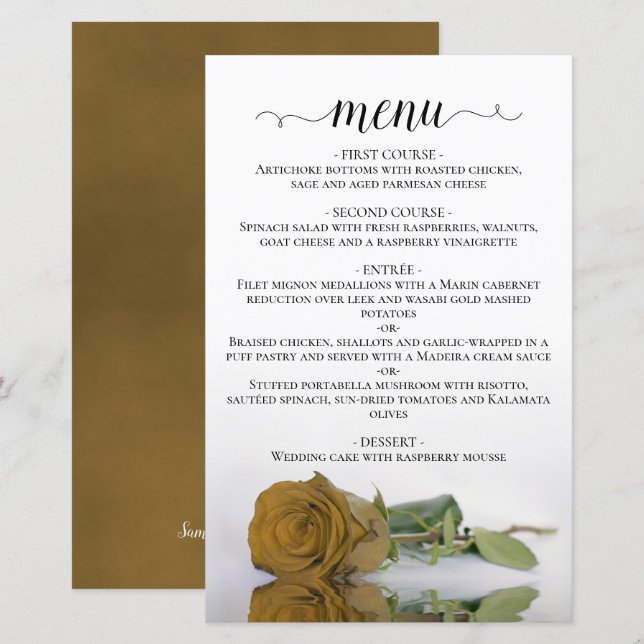 Elegant Gold Ochre Rose Budget Wedding Menu (Front/Back)