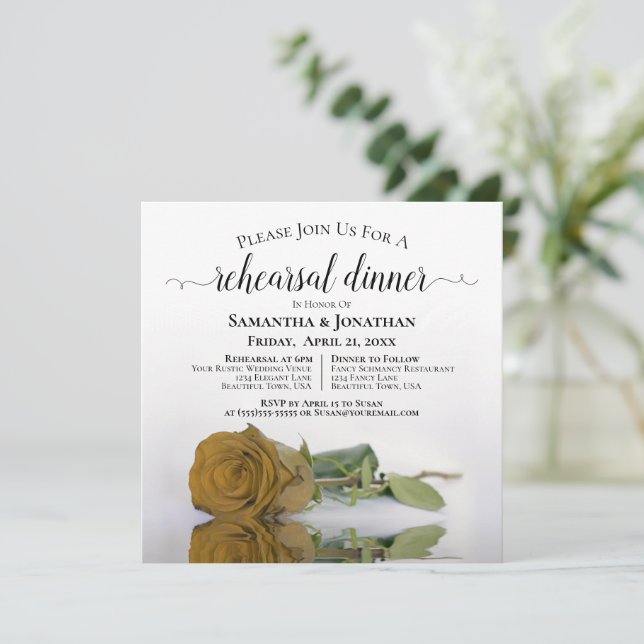 Elegant Gold Ochre Rose Wedding Rehearsal & Dinner Invitation (Standing Front)