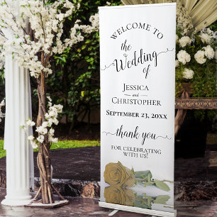 Elegant Gold Ochre Rose Wedding Welcome Retractable Banner