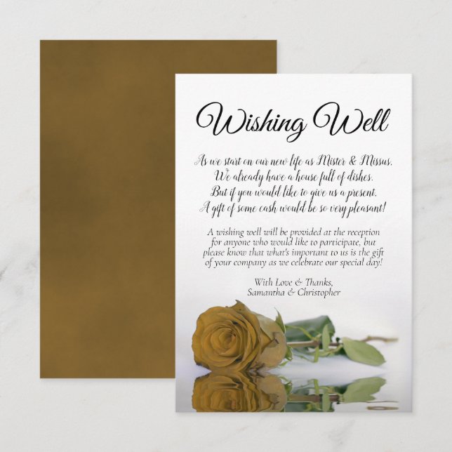 Elegant Gold Ochre Rose Wedding Wishing Well Poem Enclosure Card (Front/Back)