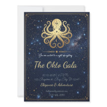 Elegant Gold Octopus Celestial Night Invitation