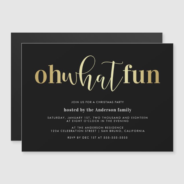 Elegant Gold Oh What Fun Christmas Party Invites (Front/Back)
