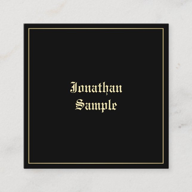 Elegant Gold Old English Script Font Professional Square Business Card (Front)
