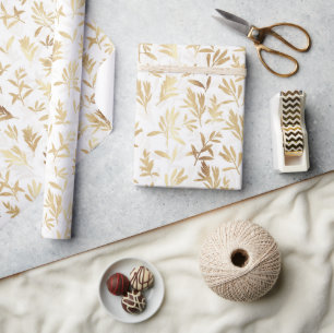 Elegant Gold Olive branch White Pattern Wrapping Paper