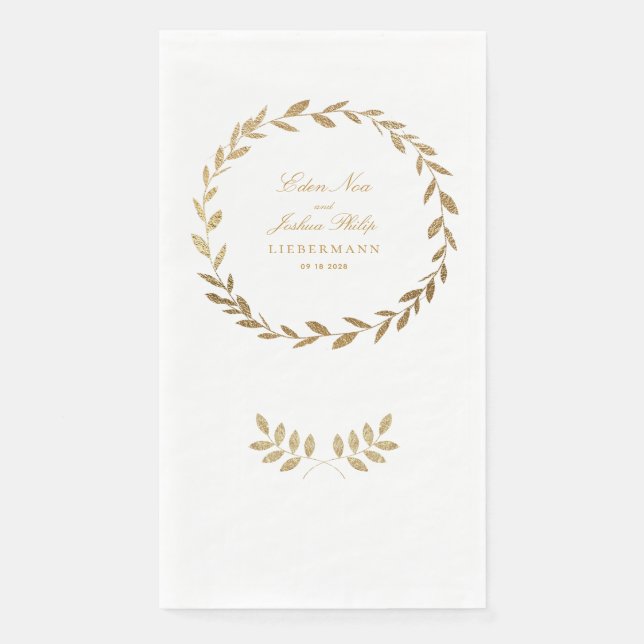 Elegant Gold Olive Branch Wreath Wedding Napkin (Front)