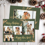 Elegant Gold Olive Green 4 Photos Christmas Card<br><div class="desc">Elegant, Modern Gold and Olive Green Botanical Leaves 4 Photo Collage Merry Christmas Holiday Card. This festive, mimimalist, whimsical four (4) photo holiday card template features a pretty photo collage, faux gold foil botanical leaves, winterberries and says Merry Christmas and Happy New Year! The „Merry Christmas and Happy New Year”...</div>