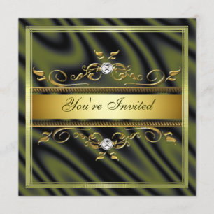 Elegant Gold Olive Green Silk/Satin Invitation Te