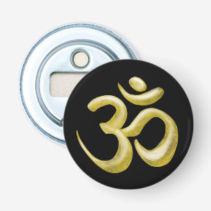 Elegant Gold Om Symbol   Sanskrit Spiritual Black  Bottle Opener