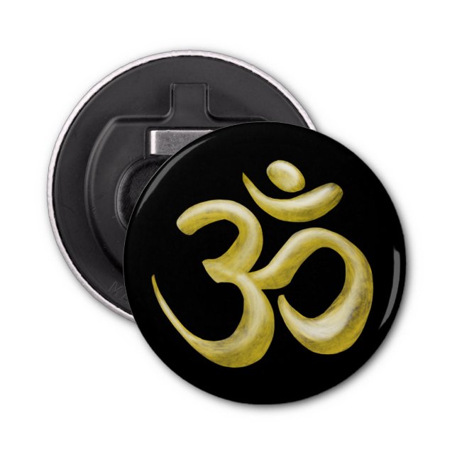 Elegant Gold Om Symbol | Sanskrit Spiritual Black  Bottle Opener (Front)