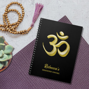 Elegant Gold Om Symbol   Sanskrit Spiritual Black Notebook